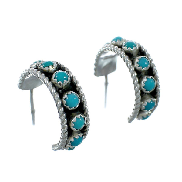 Navajo Turquoise Genuine Sterling Silver Post Hoop Earrings JX131043